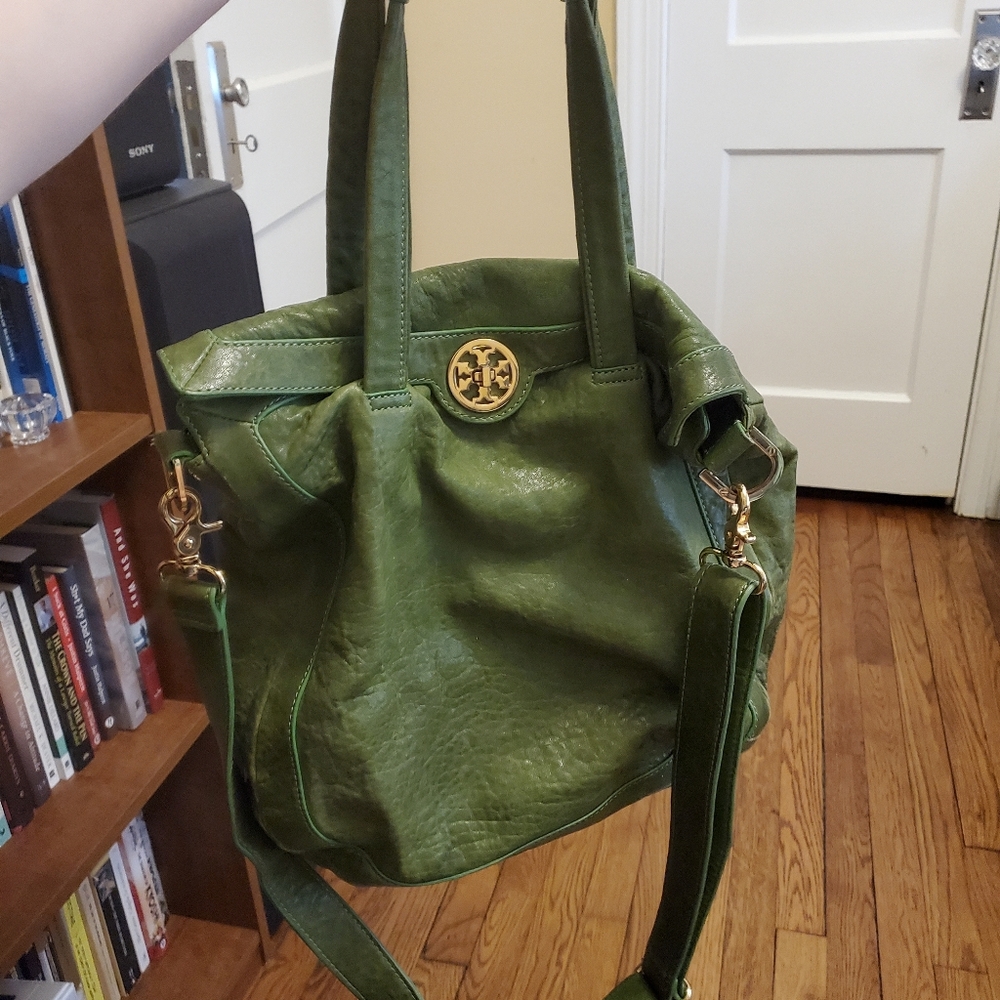 Pebble Green Tory Burch Leather Hobo Handbag